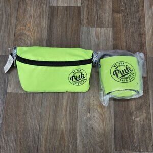 PINK Victorias Secret Neon Yellow VTG Fanny Pack and Drink Insulator Carrier Set